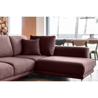Canapé d'angle convertible - LARSON - en tissu Luxe, 5 places, bordeaux, angle droit (vu de face)