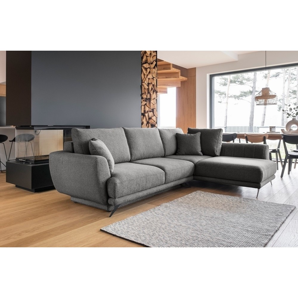 Canapé d'angle convertible - LARSON - en tissu Luxe, 5 places, gris foncé, angle droit (vu de face) Canapé d'angle convertible - LARSON - en tissu Luxe, 5 places, gris foncé, angle droit (vu de face)