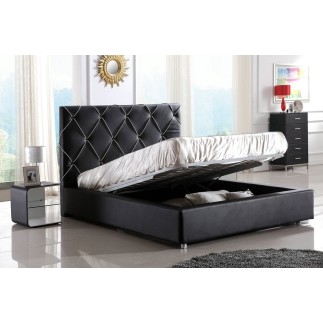 Lit en cuir italien de luxe ENJOY, noir liseret blanc