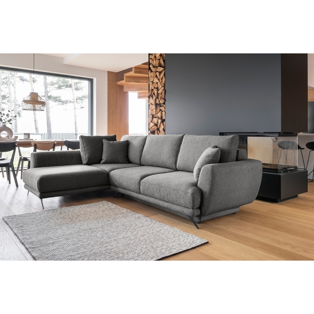Canapé d'angle convertible - LARSON - en tissu Luxe - 5 places, gris foncé, angle gauche (vu de face) Canapé d'angle convertible - LARSON - en tissu Luxe - 5 places, gris foncé, angle gauche (vu de face)