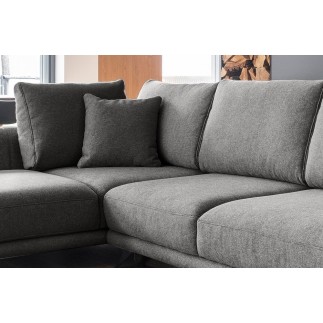 Canapé d'angle convertible - LARSON - en tissu Luxe - 5 places, gris foncé, angle gauche (vu de face)