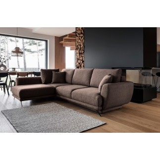 Canapé d'angle convertible - LARSON - en tissu Luxe - 5 places, marron, angle gauche (vu de face)