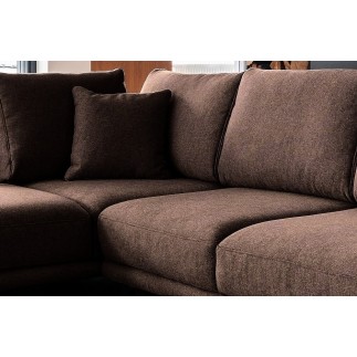 Canapé d'angle convertible - LARSON - en tissu Luxe - 5 places, marron, angle gauche (vu de face)