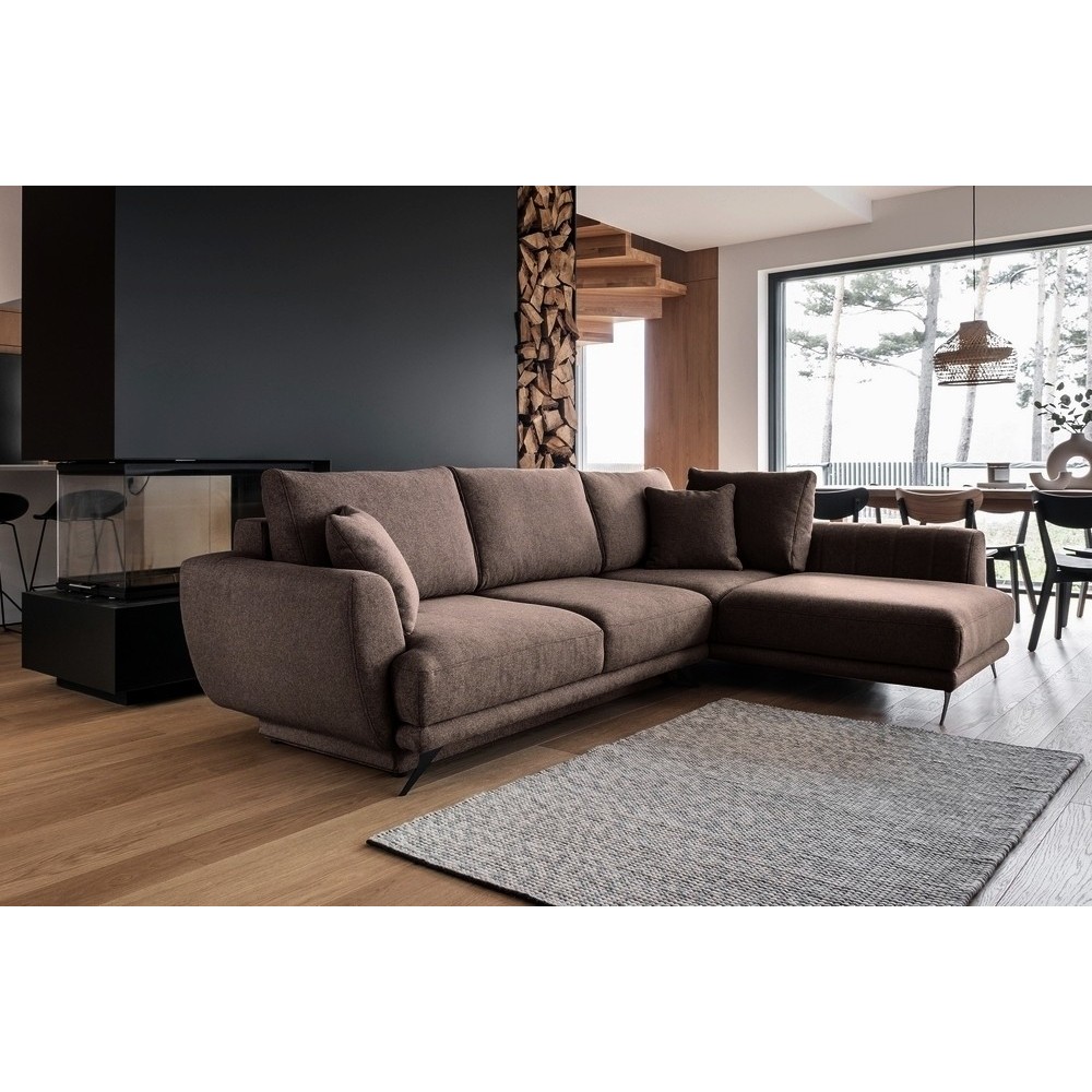 Canapé d'angle convertible - LARSON - en tissu Luxe, 5 places, marron, angle droit (vu de face) Canapé d'angle convertible - LARSON - en tissu Luxe, 5 places, marron, angle droit (vu de face)