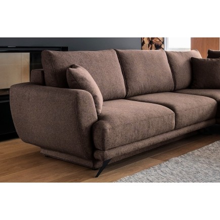 Canapé d'angle convertible - LARSON - en tissu Luxe, 5 places, marron, angle droit (vu de face)