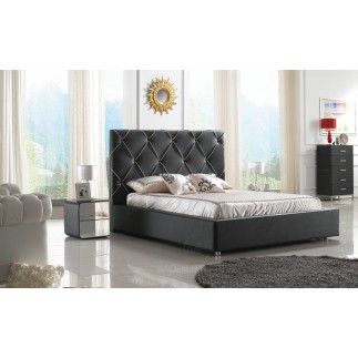 Lit en cuir italien de luxe ENJOY, noir liseret blanc, 160x200