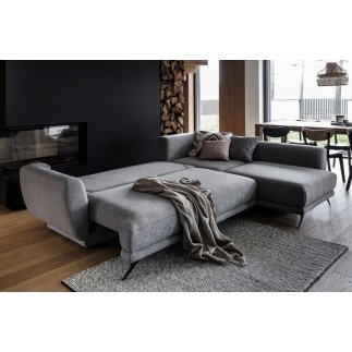 Canapé d'angle convertible - LARSON - en tissu Luxe, 5 places, marron, angle droit (vu de face)