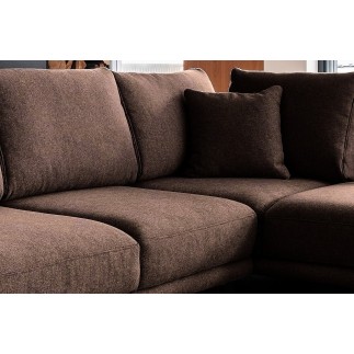 Canapé d'angle convertible - LARSON - en tissu Luxe, 5 places, marron, angle droit (vu de face)