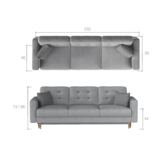 Canapé 3 places convertible - en tissu de qualité bleu, ASVENA VELOURS