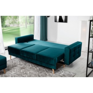 Canapé 3 places convertible - en tissu de qualité vert, ASVENA VELOURS