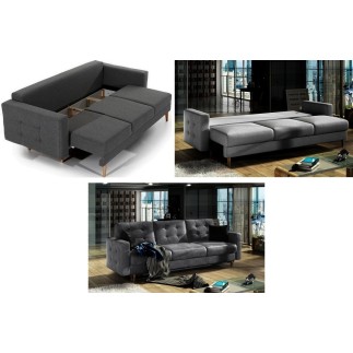Canapé 3 places convertible - en tissu de qualité, gris foncé, ASVENA VELOURS