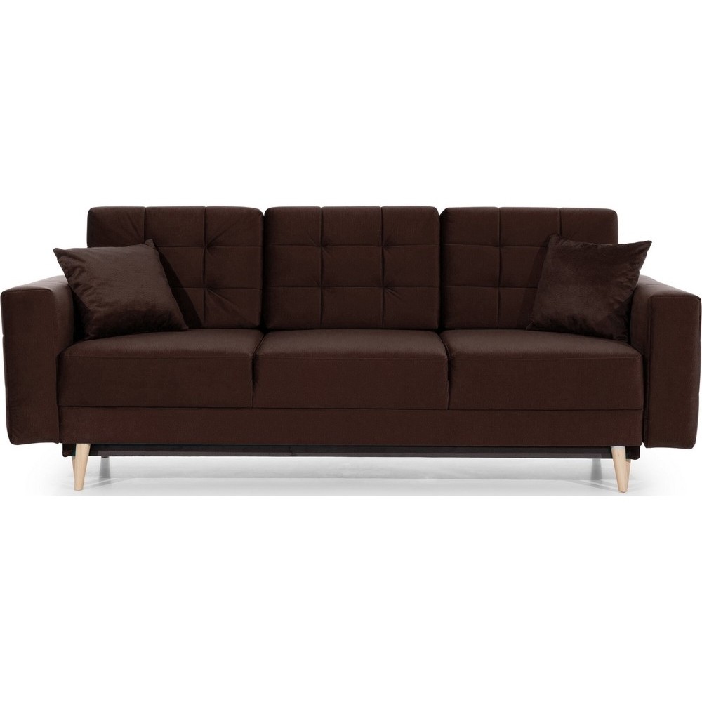 Canapé 3 places convertible - en tissu de qualité marron, ASVENA VELOURS, Marron foncé