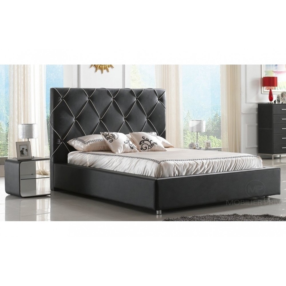 Lit en cuir italien de luxe ENJOY, noir liseret blanc, 180x200 Lit en cuir italien de luxe ENJOY, noir liseret blanc, 180x200