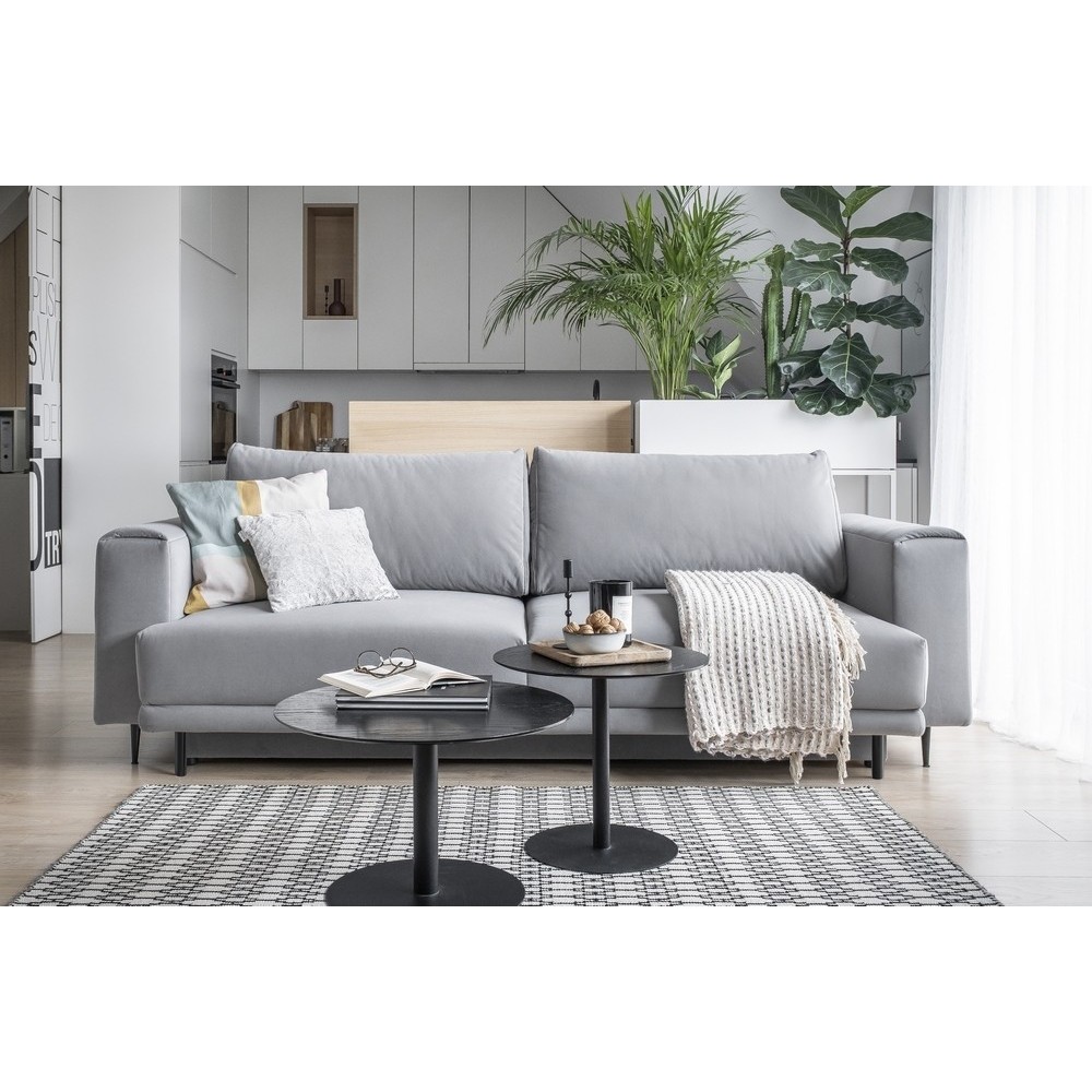 Canapé 3/4 places convertible et espace de rangement, Gris, en velours de qualité, DANY Canapé 3/4 places convertible et espace de rangement, Gris, en velours de qualité, DANY