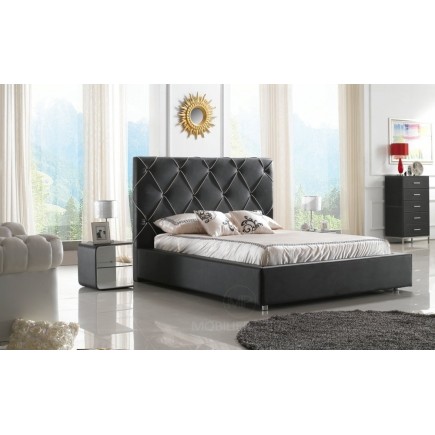 Lit en cuir italien de luxe ENJOY, noir liseret blanc, 180x200