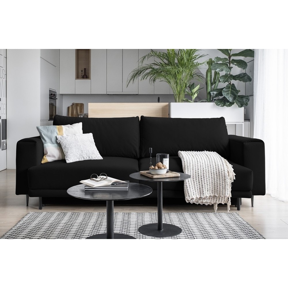 Canapé 3/4 places convertible et espace de rangement - Noir - en velours de qualité, DANY Canapé 3/4 places convertible et espace de rangement - Noir - en velours de qualité, DANY