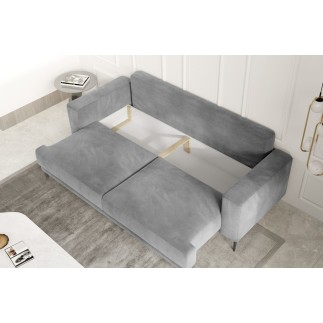 Canapé 3/4 places convertible et espace de rangement - Noir - en velours de qualité, DANY