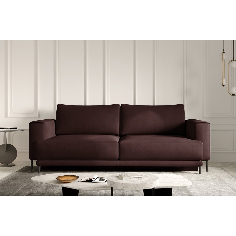 Canapé 3/4 places convertible et espace de rangement, marron, en velours de qualité, DANY Canapé 3/4 places convertible et espace de rangement, marron, en velours de qualité, DANY
