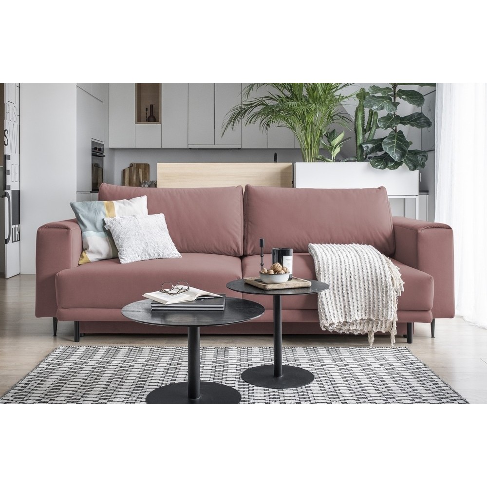 Canapé 3/4 places convertible et espace de rangement - rose - en velours de qualité, DANY Canapé 3/4 places convertible et espace de rangement - rose - en velours de qualité, DANY