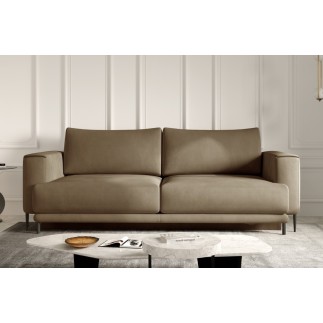 Canapé 3/4 places convertible et espace de rangement - beige - en velours de qualité, DANY