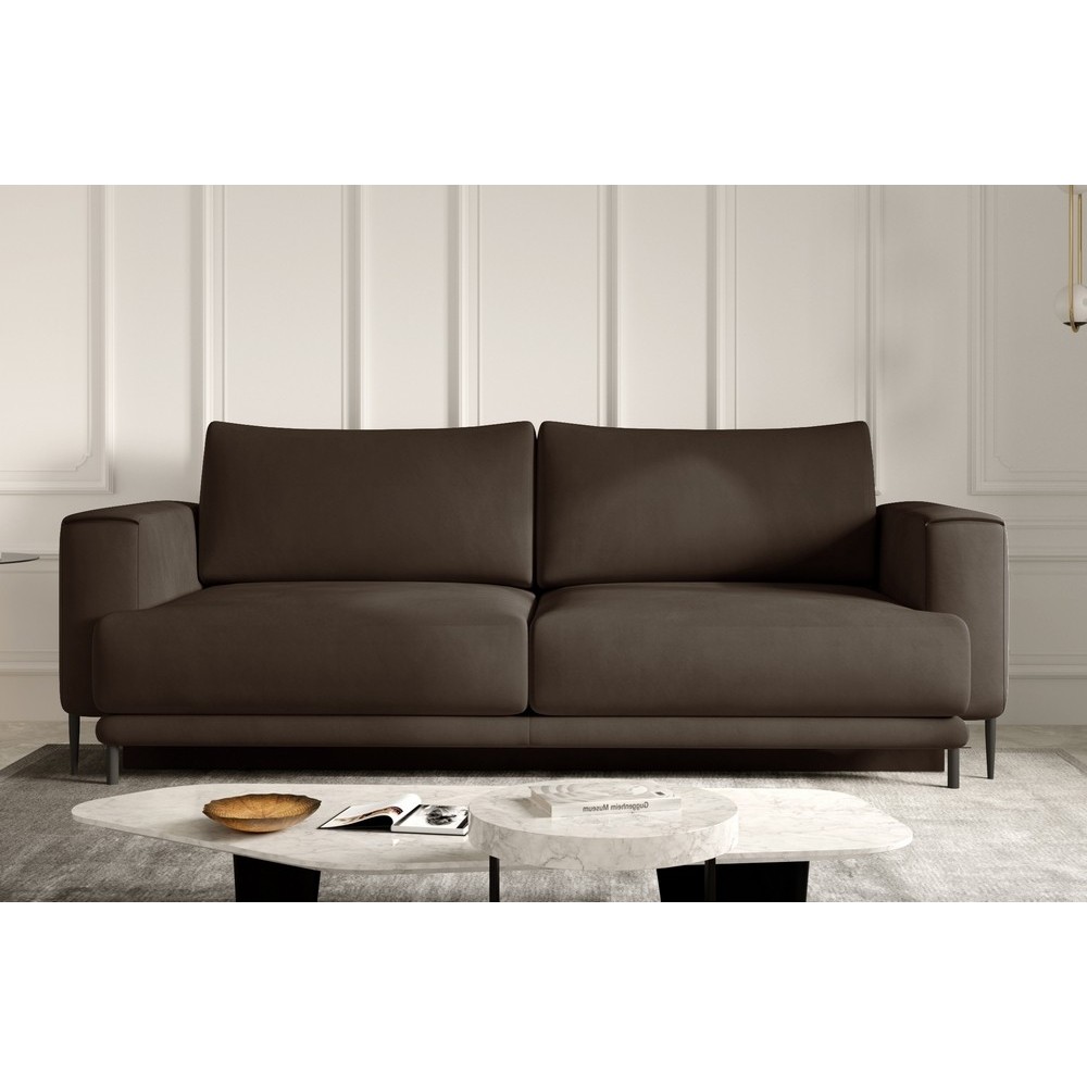 Canapé 3/4 places convertible et espace de rangement - marron - en velours de qualité, DANY Canapé 3/4 places convertible et espace de rangement - marron - en velours de qualité, DANY