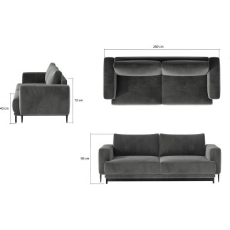 Canapé 3/4 places convertible et espace de rangement - marron - en velours de qualité, DANY