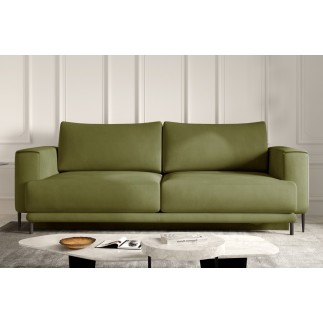 Canapé 3/4 places convertible et espace de rangement - vert olive - en velours de qualité, DANY