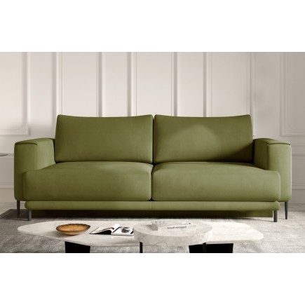 Canapé 3/4 places convertible et espace de rangement - vert olive - en velours de qualité, DANY