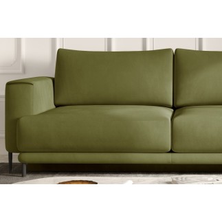 Canapé 3/4 places convertible et espace de rangement - vert olive - en velours de qualité, DANY