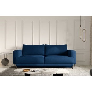 Canapé 3/4 places convertible et espace de rangement - bleu - en velours de qualité, DANY