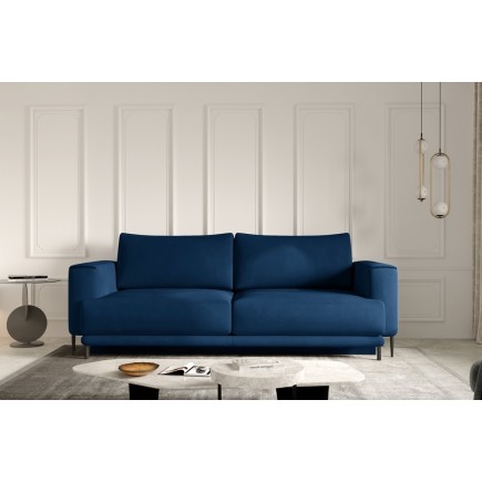 Canapé 3/4 places convertible et espace de rangement - bleu - en velours de qualité, DANY