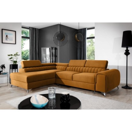 Canapé d'angle convertible - LARRY VELOURS Luxe, bronze, 5 places, angle gauche (vu de face)