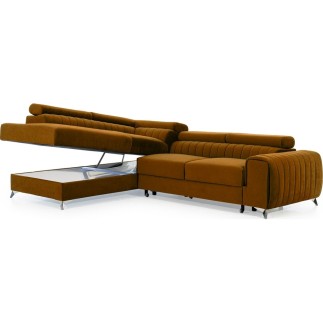 Canapé d'angle convertible - LARRY VELOURS Luxe, bronze, 5 places, angle gauche (vu de face)