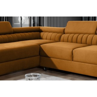 Canapé d'angle convertible - LARRY VELOURS Luxe, bronze, 5 places, angle gauche (vu de face)