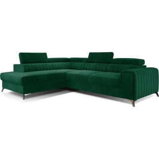 Canapé d'angle convertible - LARRY VELOURS Luxe vert, 5 places, angle gauche (vu de face)