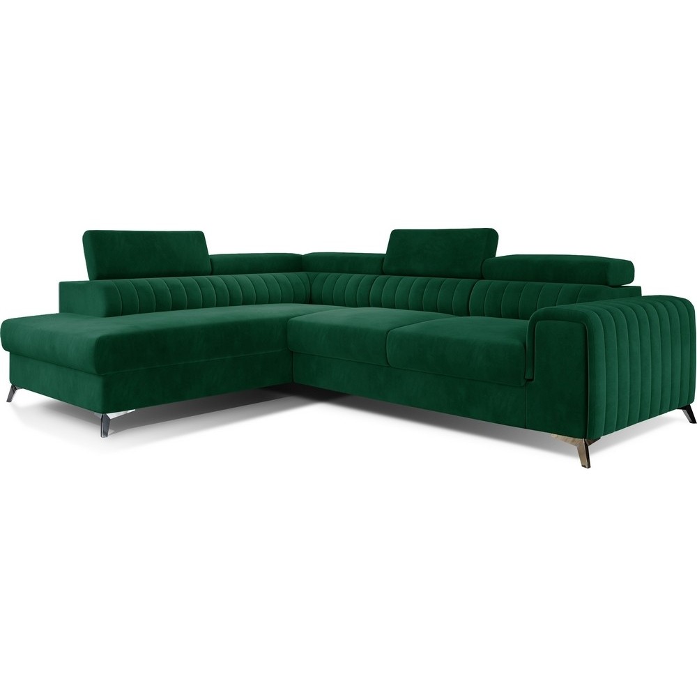 Canapé d'angle convertible - LARRY VELOURS Luxe vert, 5 places, angle gauche (vu de face) Canapé d'angle convertible - LARRY VELOURS Luxe vert, 5 places, angle gauche (vu de face)