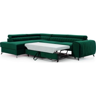 Canapé d'angle convertible - LARRY VELOURS Luxe vert, 5 places, angle gauche (vu de face)