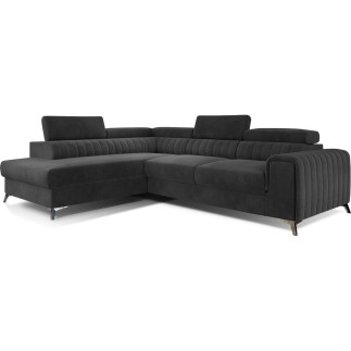 Canapé d'angle convertible - LARRY VELOURS Luxe gris foncé, 5 places, angle gauche (vu de face)