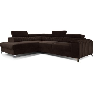 Canapé d'angle convertible - LARRY VELOURS Luxe marron, 5 places, angle gauche (vu de face)