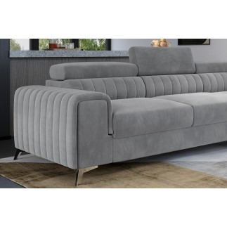 Canapé d'angle convertible - LARRY VELOURS Luxe, 5 places, gris , angle droit (vu de face)