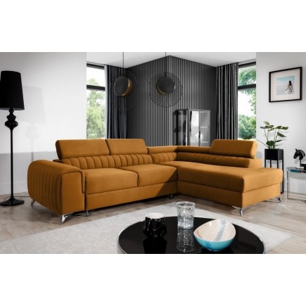 Canapé d'angle convertible - LARRY VELOURS Luxe, bronze, 5 places, angle droit (vu de face)