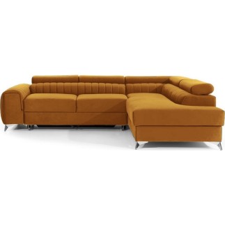 Canapé d'angle convertible - LARRY VELOURS Luxe, bronze, 5 places, angle droit (vu de face)