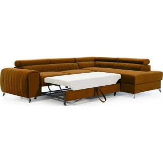 Canapé d'angle convertible - LARRY VELOURS Luxe, bronze, 5 places, angle droit (vu de face)