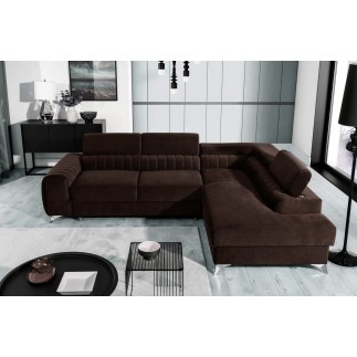 Canapé d'angle convertible - LARRY VELOURS Luxe marron, 5 places, angle droit (vu de face)