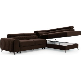 Canapé d'angle convertible - LARRY VELOURS Luxe marron, 5 places, angle droit (vu de face)
