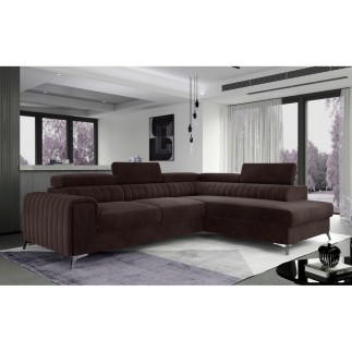 Canapé d'angle convertible - LARRY VELOURS Luxe marron, 5 places, angle droit (vu de face)