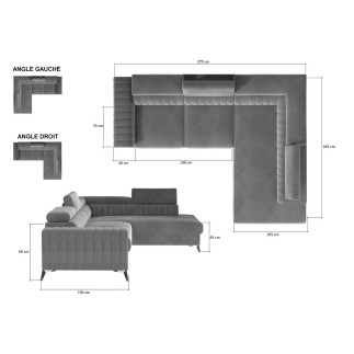 Canapé d'angle convertible - LARRY VELOURS Luxe marron, 5 places, angle droit (vu de face)