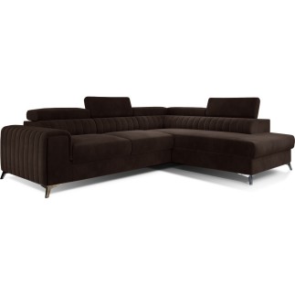 Canapé d'angle convertible - LARRY VELOURS Luxe marron, 5 places, angle droit (vu de face)