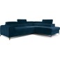 Canapé d'angle convertible - LARRY VELOURS Luxe bleu, 5 places, angle droit (vu de face)