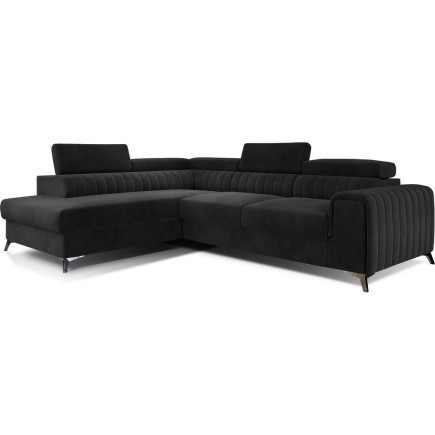 Canapé d'angle convertible - LARRY VELOURS velours Luxe noir, 5 places, angle gauche (vu de face)